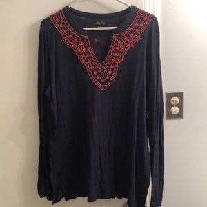 Navy long sleeve with orange embroidery